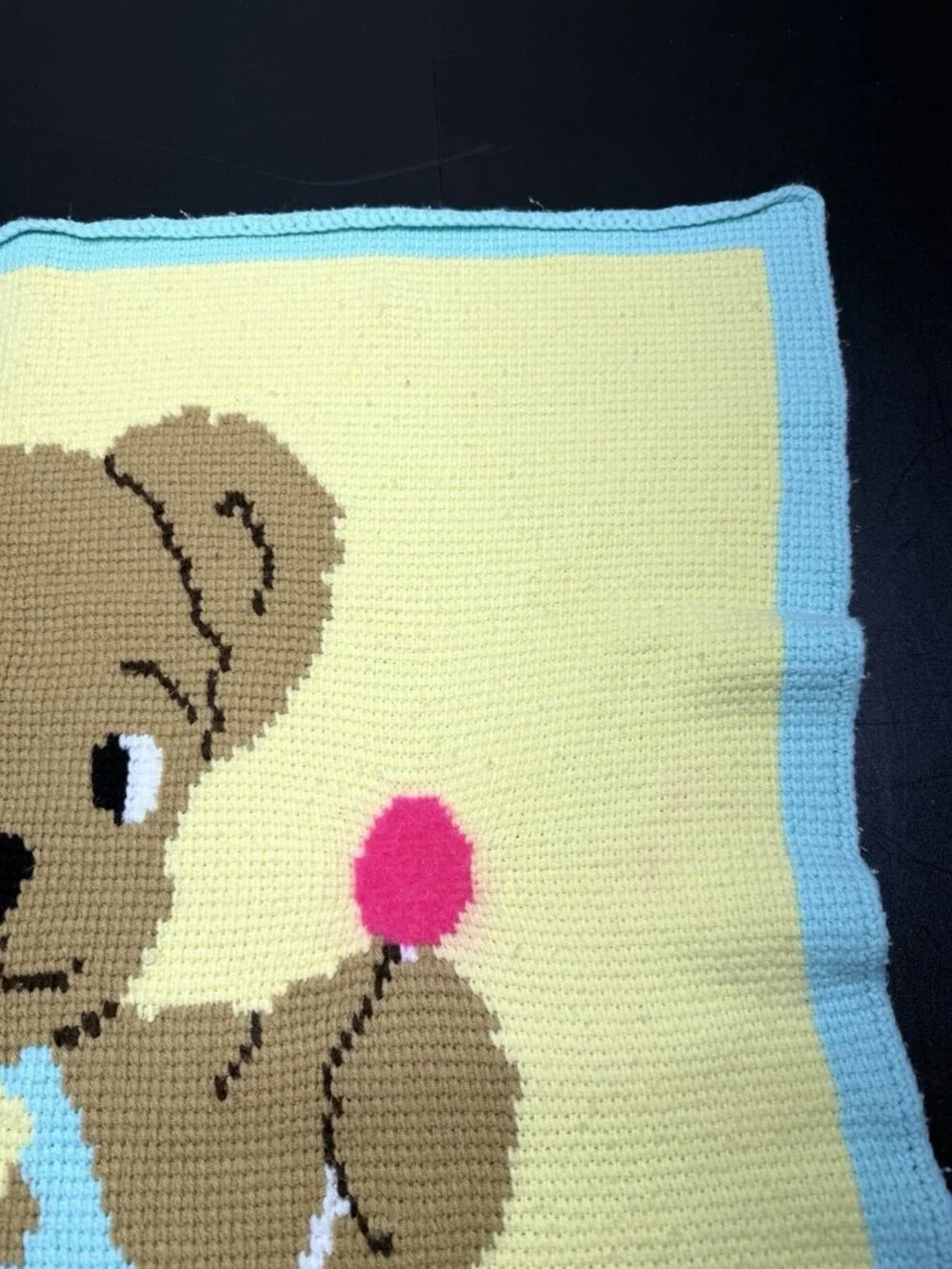 Handmade Crochet Baby Bear Lollypop Afghan Blanket Blue Yellow 34